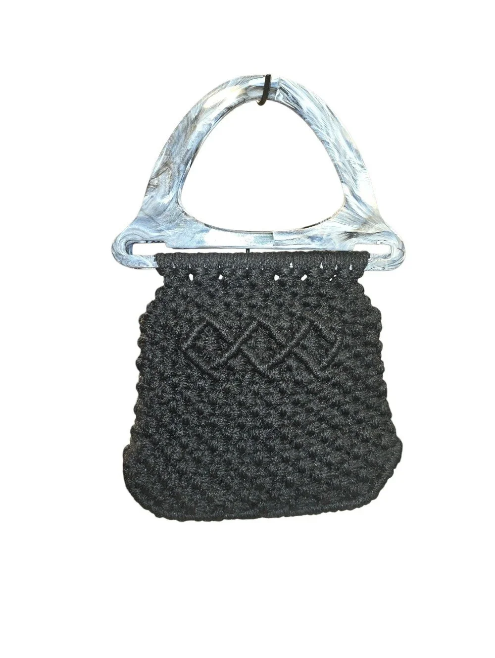 Black Crochet Handbag with Marble Top Handles